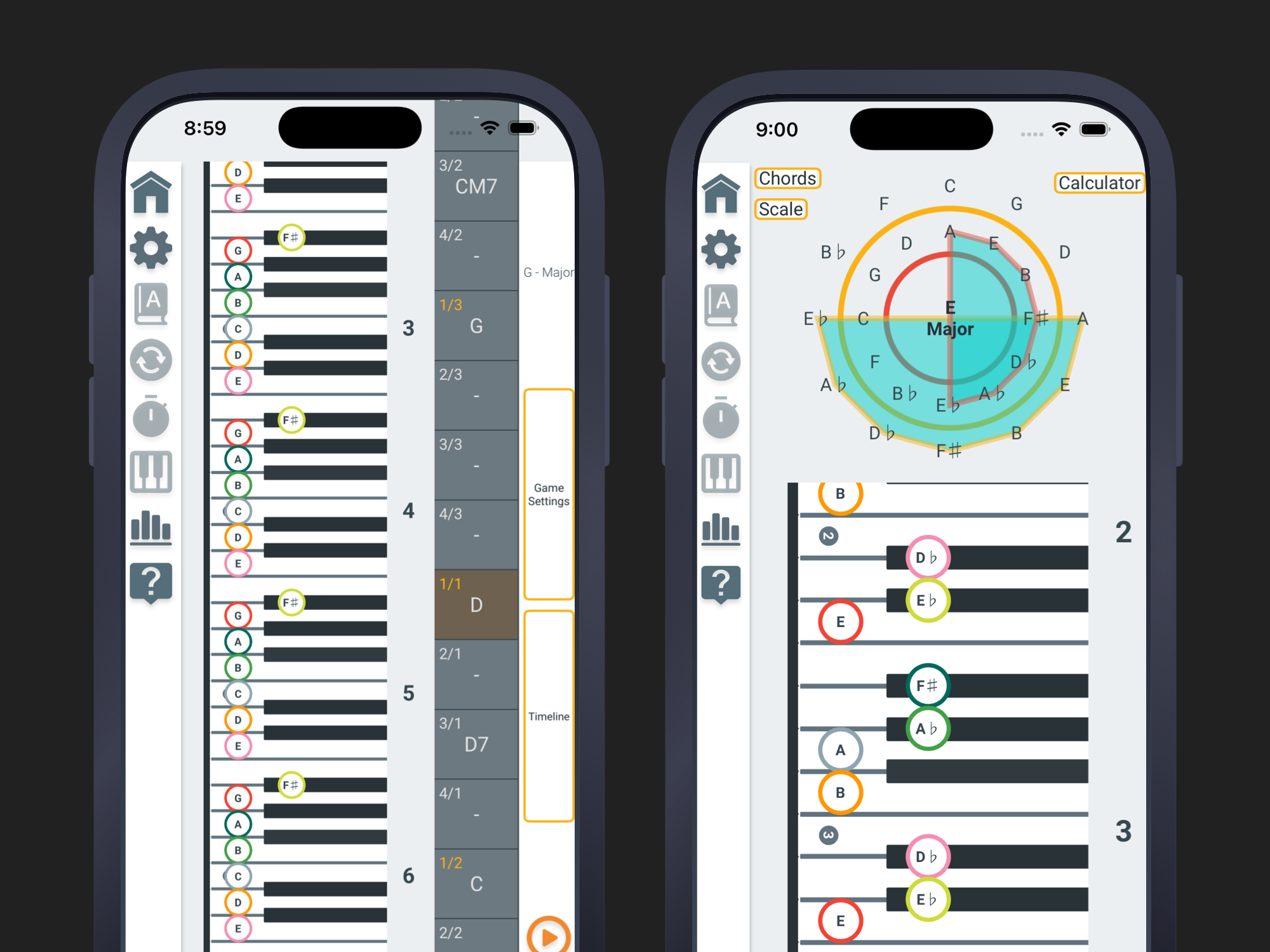 Customizable piano practice games in Pianolytics